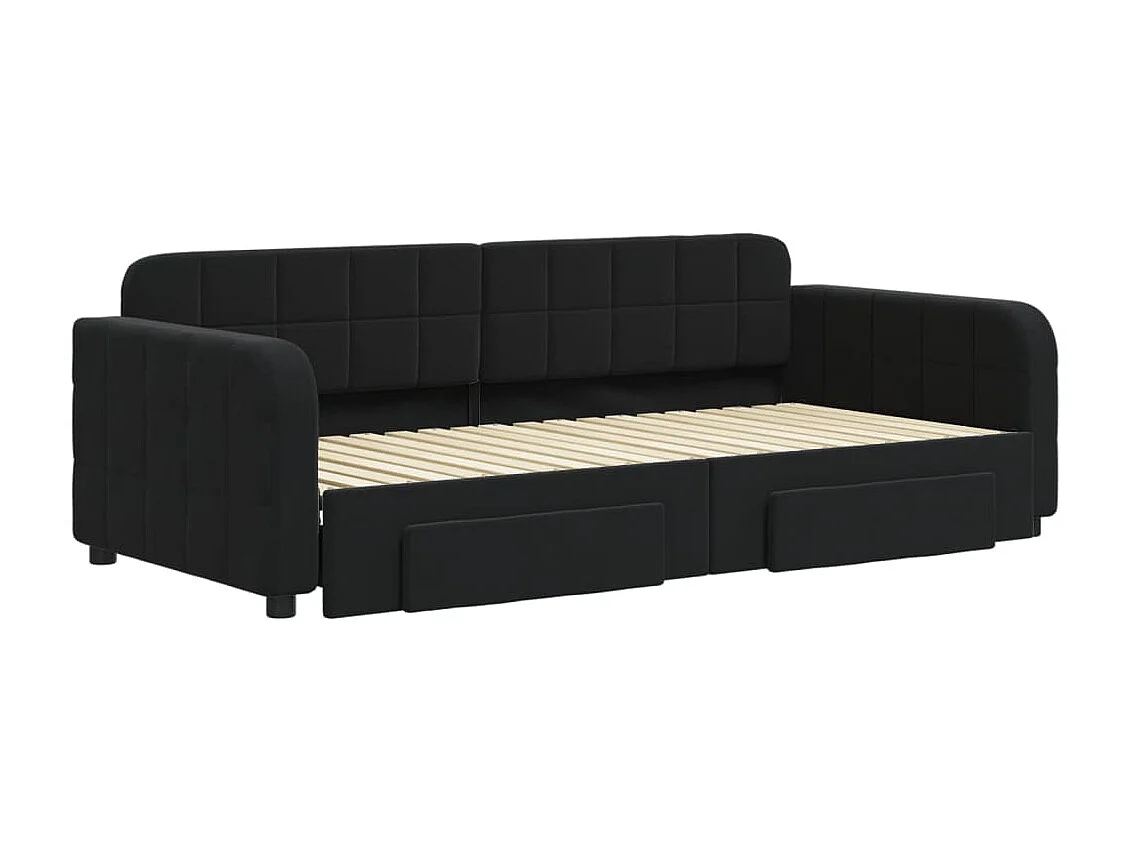 Lit gigogne et tiroirs noir 90x190 cm velours WVGQ6632