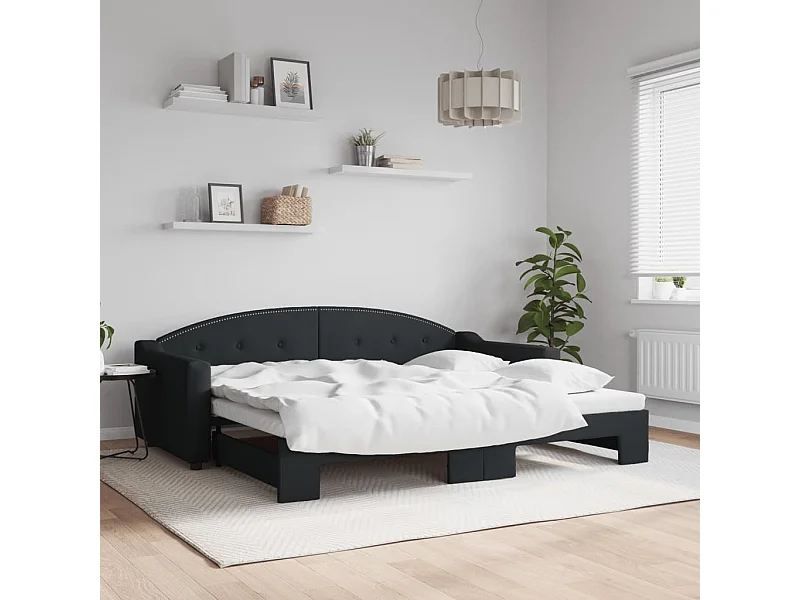 Tagesbett Ausziehbar,Ausziehbett Schwarz 90x200 cm Stoff -gkd44529