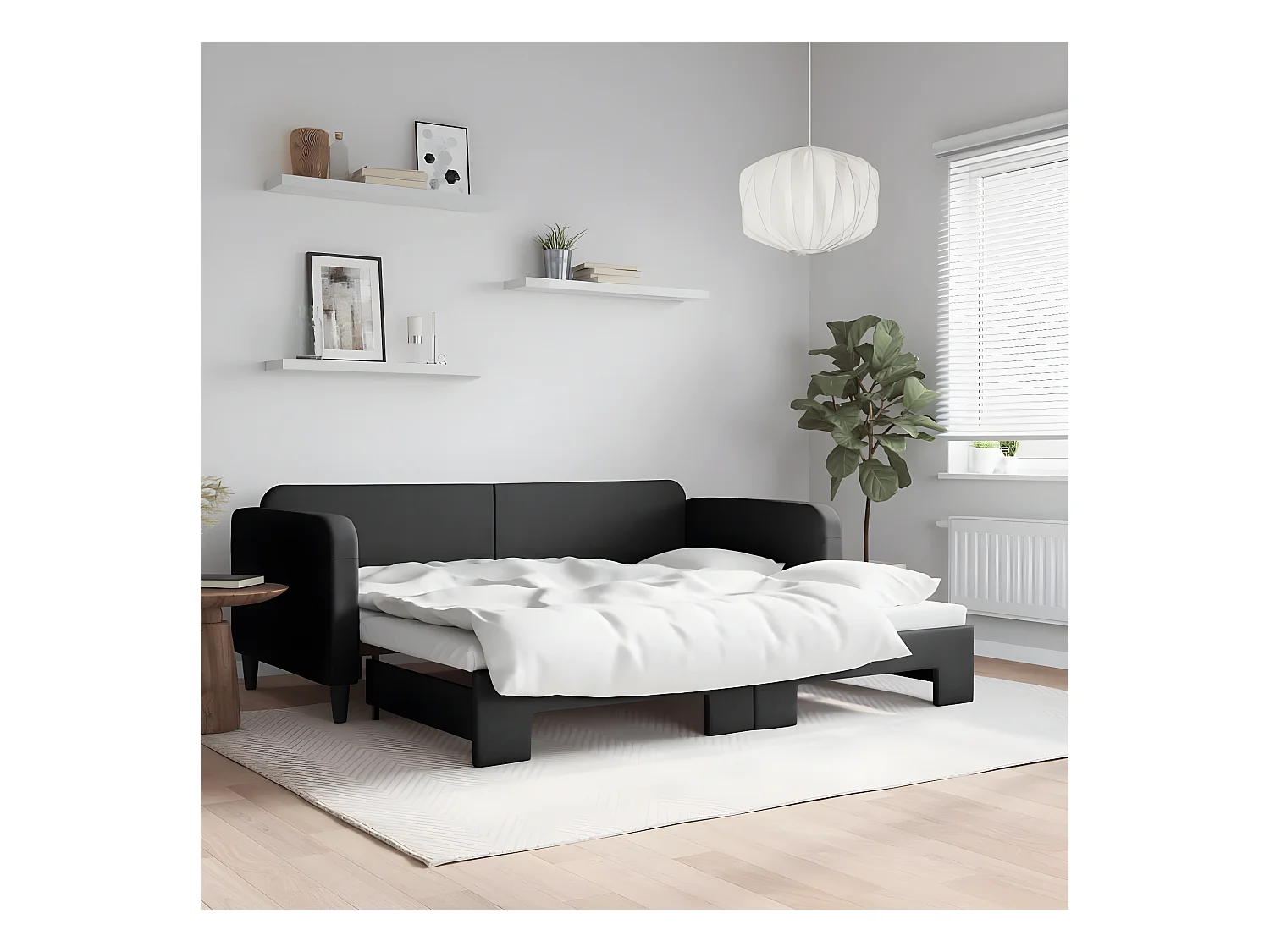 Lit gigogne noir 90x200 cm tissu WVGQ5310