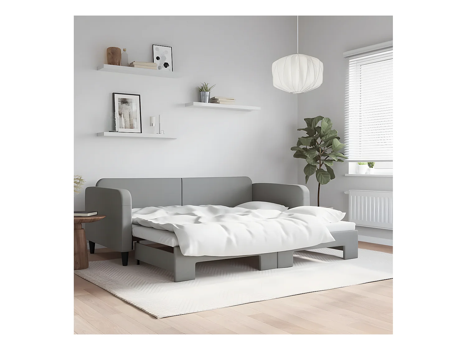 Lit gigogne gris clair 90x190 cm tissu WVGQ4398