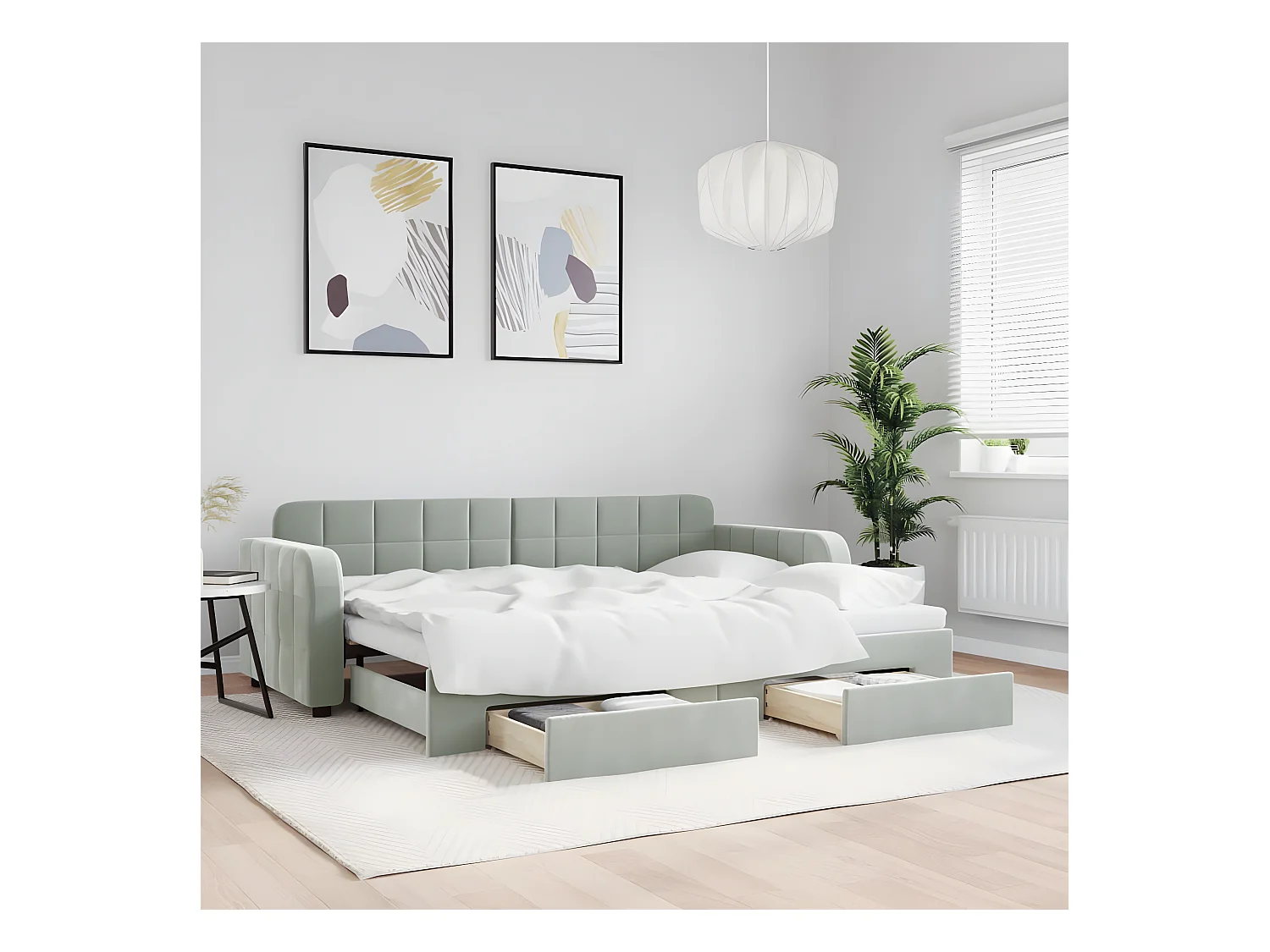 Tagesbett Ausziehbar,Ausziehbett mit Schubladen Hellgrau 80x200 cm Samt -gkd22032
