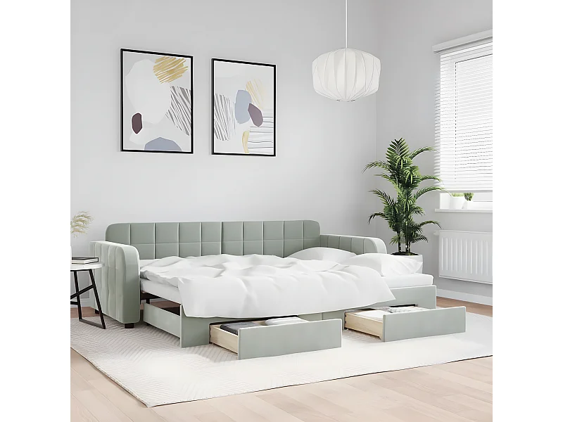 Cama nido - 80x200 cm con cajones terciopelo gris claro ES80205