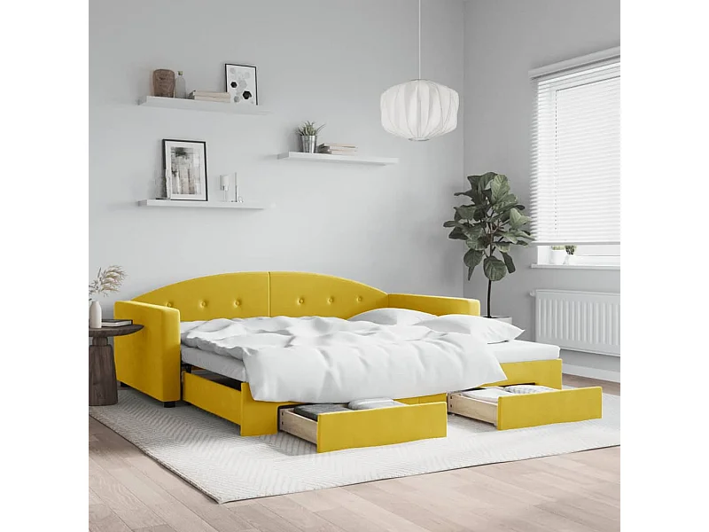 Cama nido - 100x200 cm con cajones terciopelo amarillo ES93074