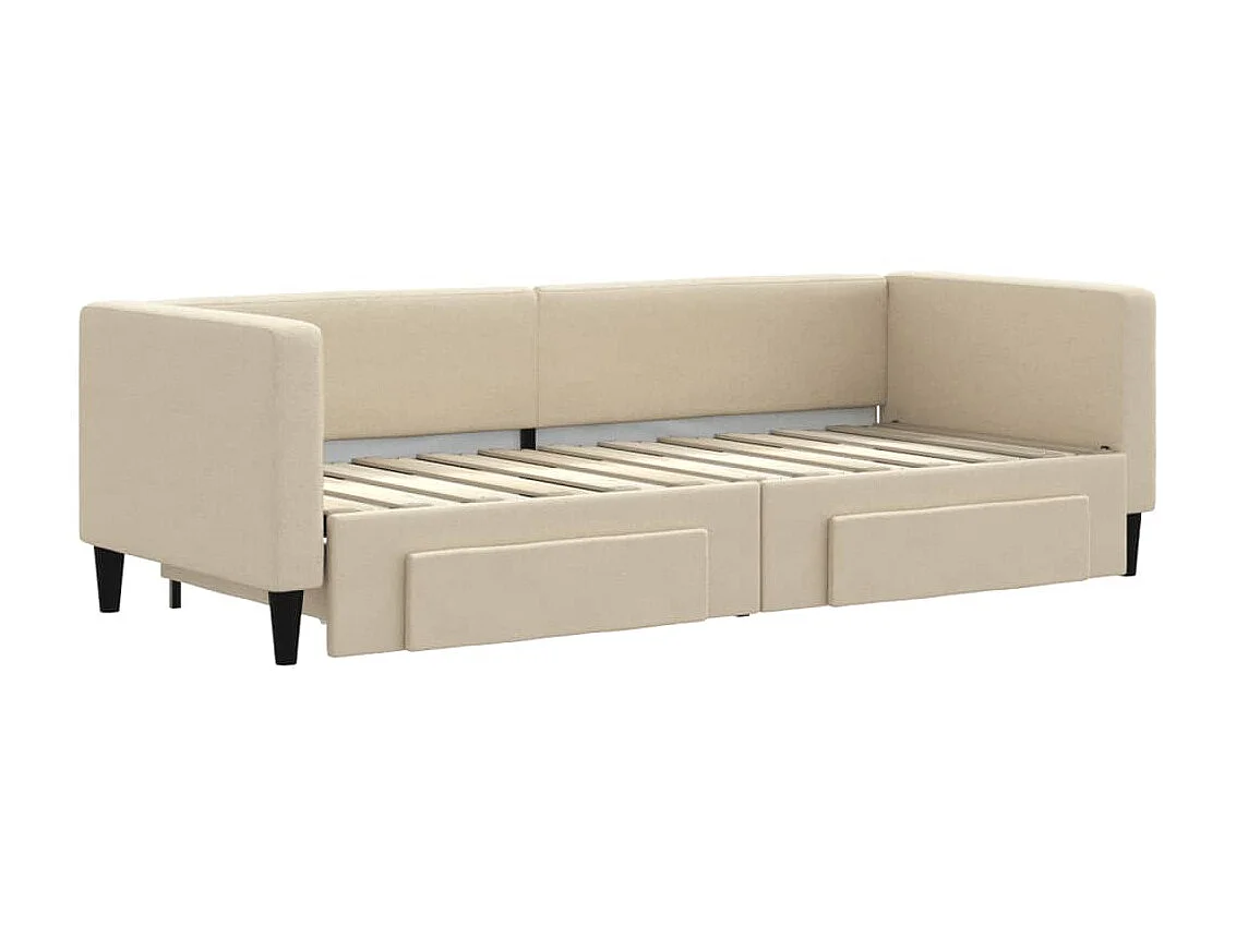 Sofá-cama 80x200 cm e gavetas com gavetão tecido cor creme PT728174