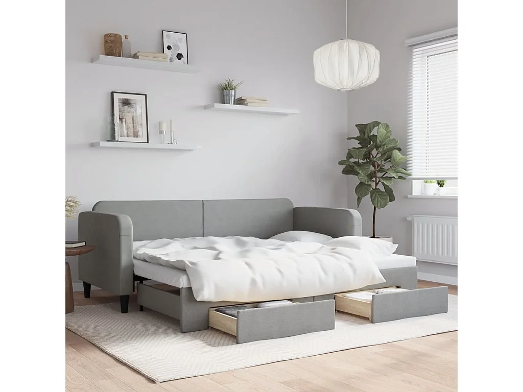 Cama dupla c/ gavetão e gavetas 80x200 cm tecido cinzento-claro PT605578