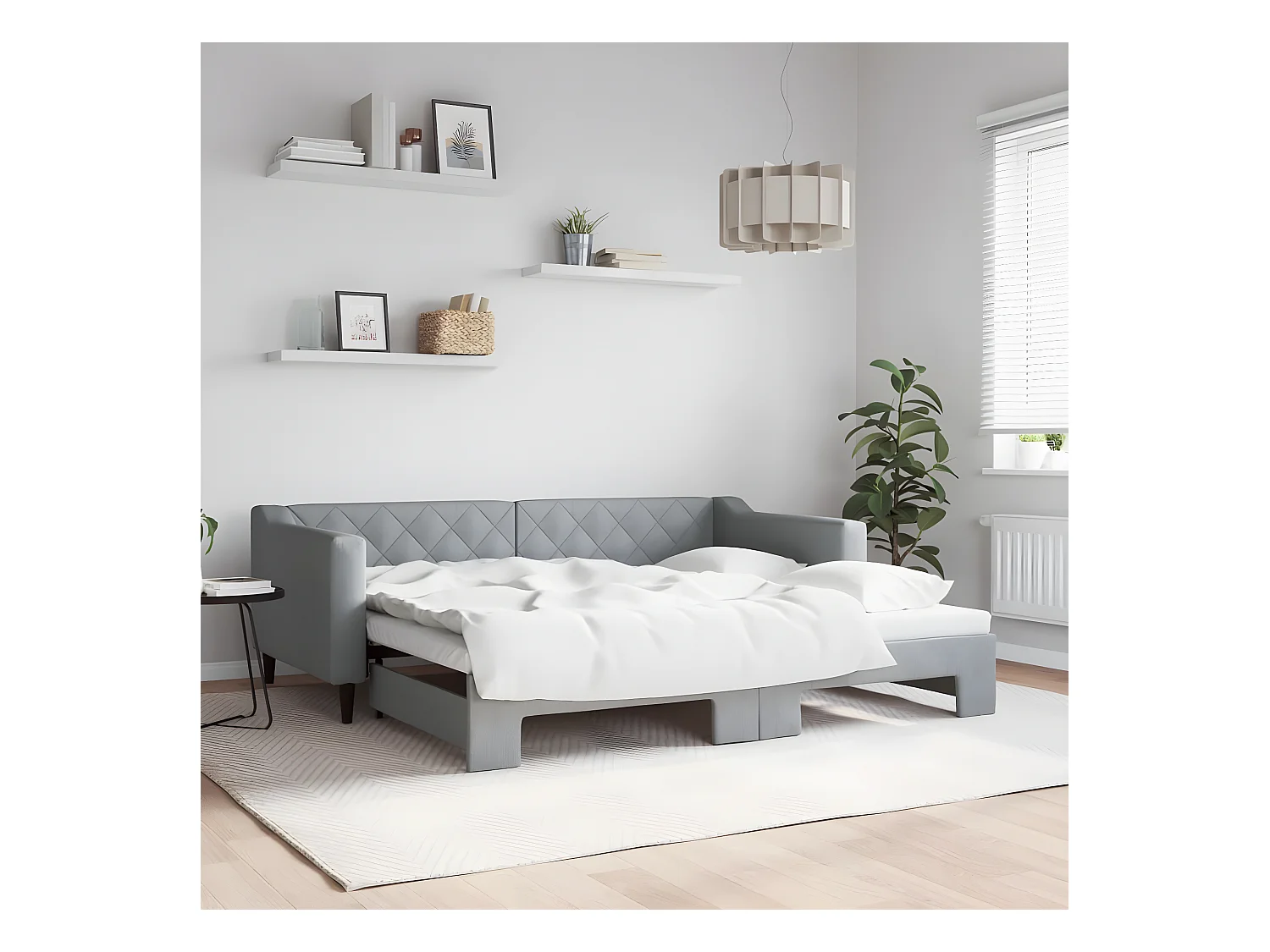 Lit gigogne gris clair 90x190 cm tissu ASW69484