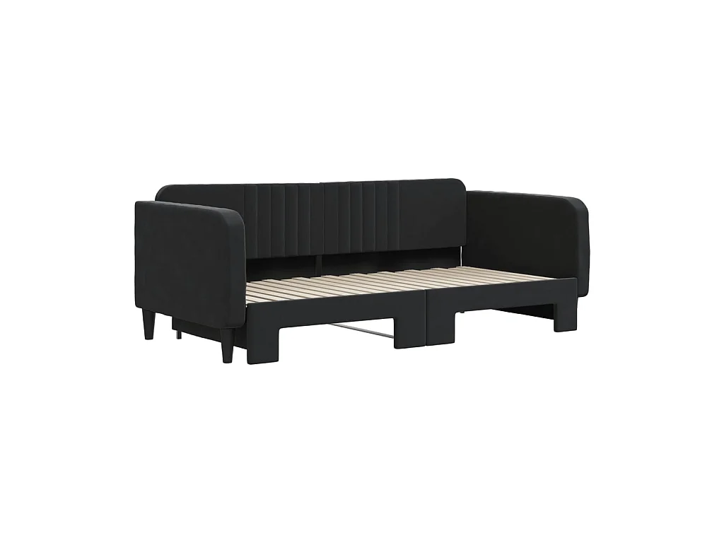 Slaapbank met onderschuifbed 90x190 cm fluweel zwart NL42865