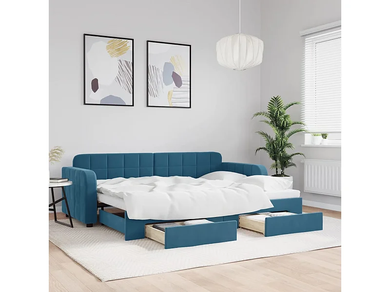 Cama nido - 80x200 cm con cajones terciopelo azul ES27181