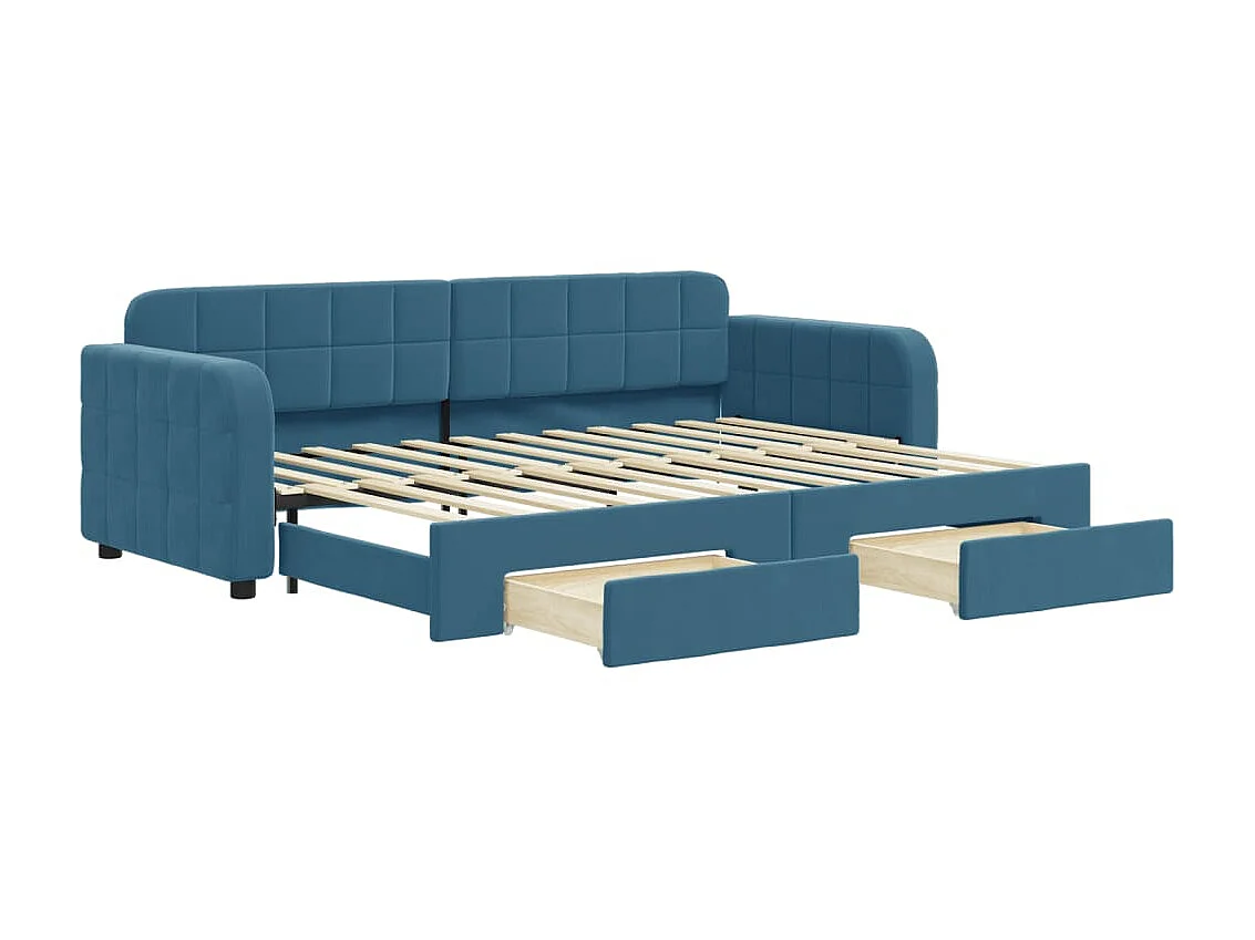 Sofá-cama 80x200 cm e gavetas com gavetão veludo azul PT195569