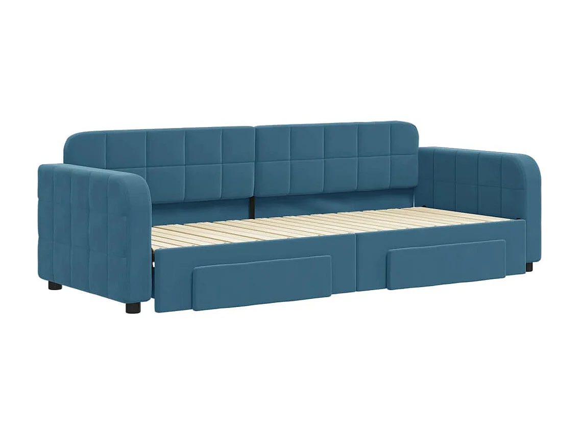 Sofá-cama 80x200 cm e gavetas com gavetão veludo azul PT195569