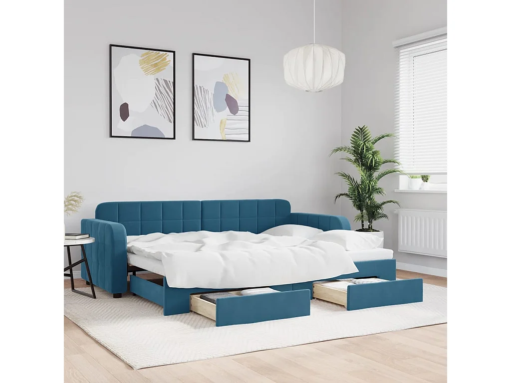 Cama nido - 80x200 cm con cajones terciopelo azul ES27181
