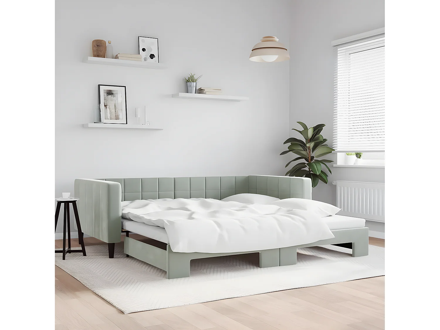 Sofá-cama 100x200 cm com gavetão veludo cinzento-claro PT233846