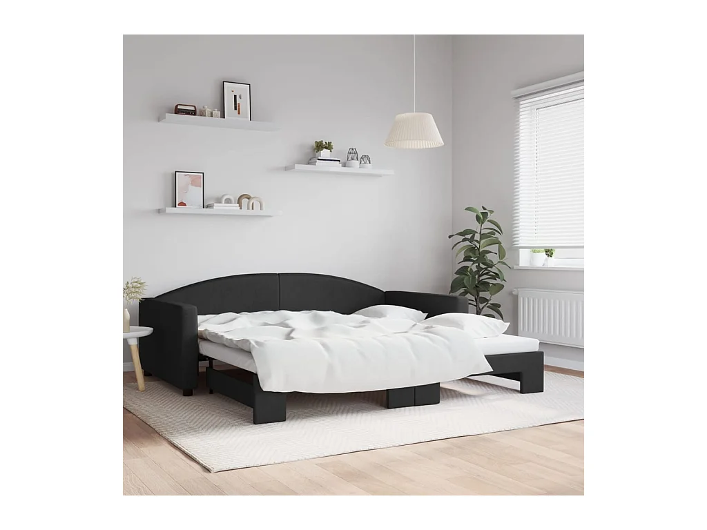 Lit gigogne noir 100x200 cm tissu ASW50071