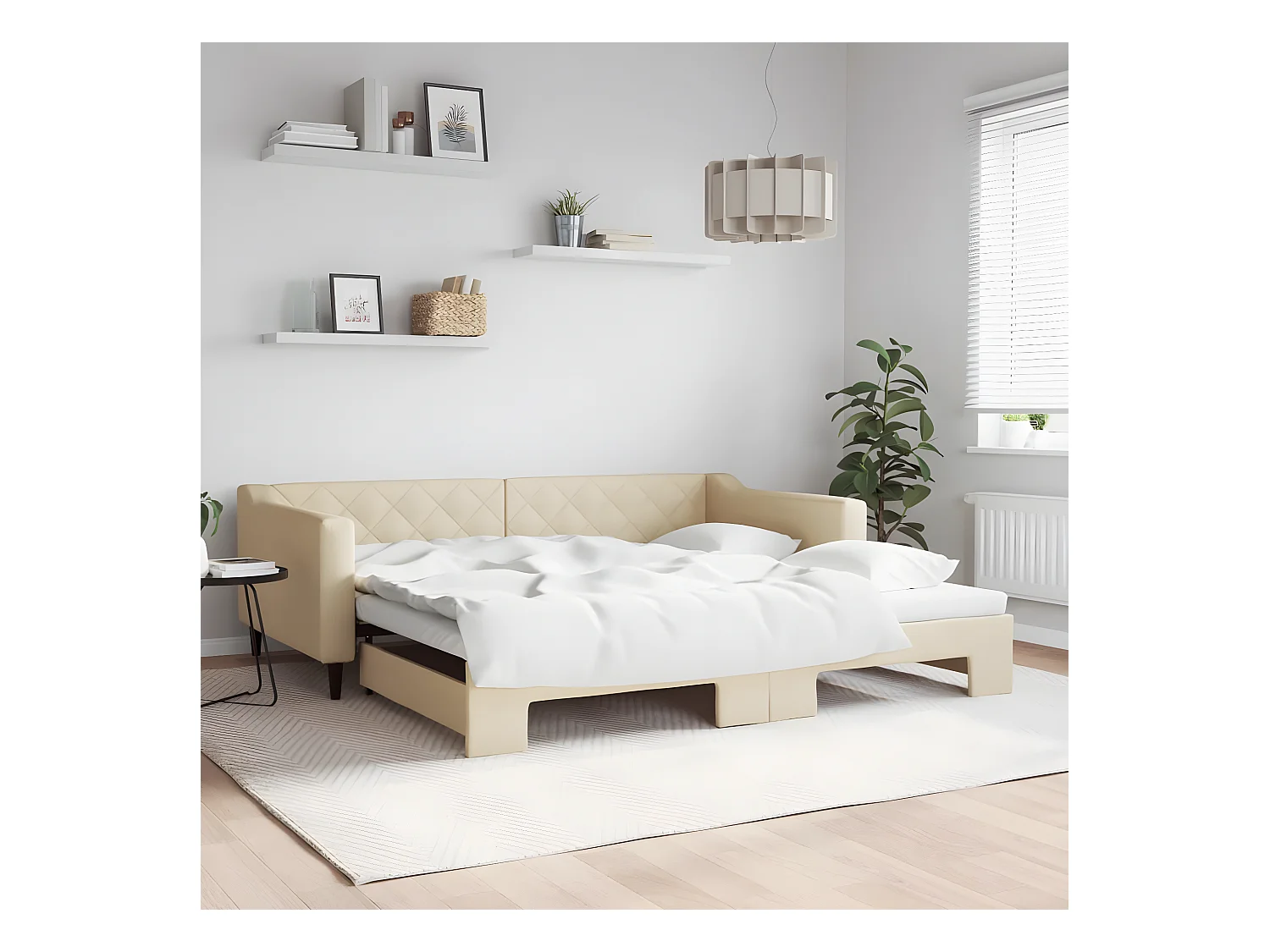 Lit gigogne crème 100x200 cm tissu WVGQ7751
