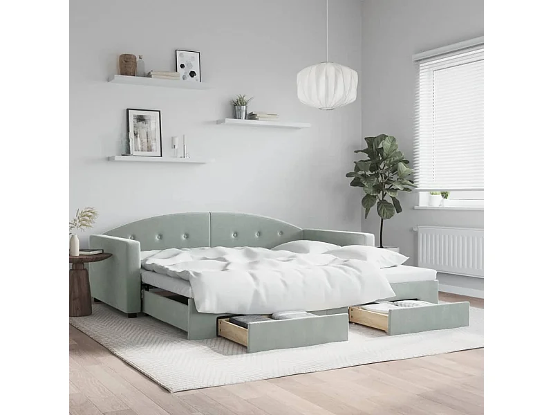 Cama nido con cajones terciopelo gris claro 100x200 cm ES878329