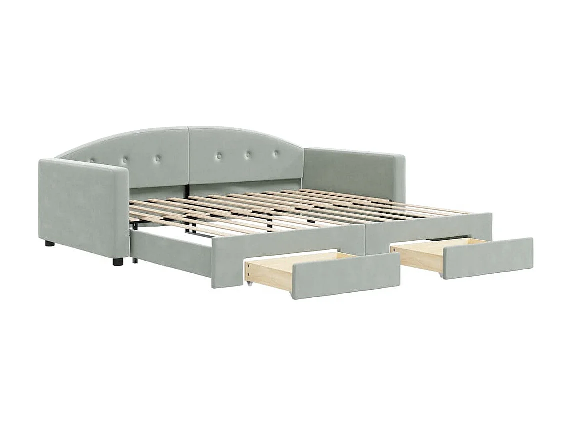 Cama nido con cajones terciopelo gris claro 100x200 cm ES878329