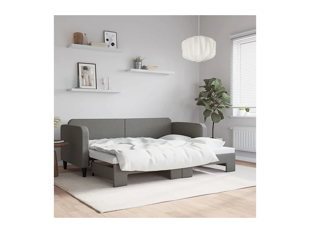 Lit gigogne gris foncé 80x200 cm tissu WVGQ1365