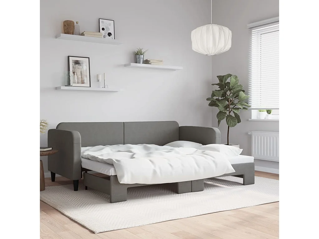 Tagesbett Ausziehbar,Ausziehbett Dunkelgrau 80x200 cm Stoff -gkd57665
