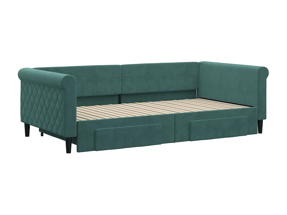 Lit gigogne et tiroirs vert foncé 100x200 cm velours ASW65352