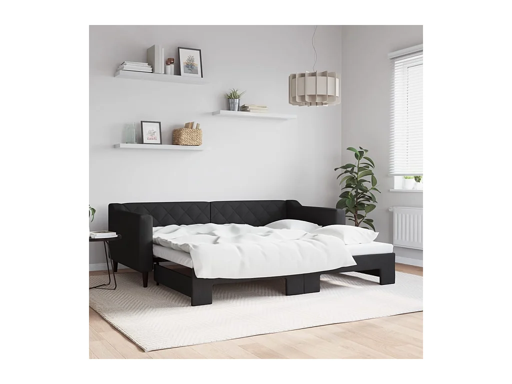 Lit gigogne noir 90x190 cm tissu WVGQ4872