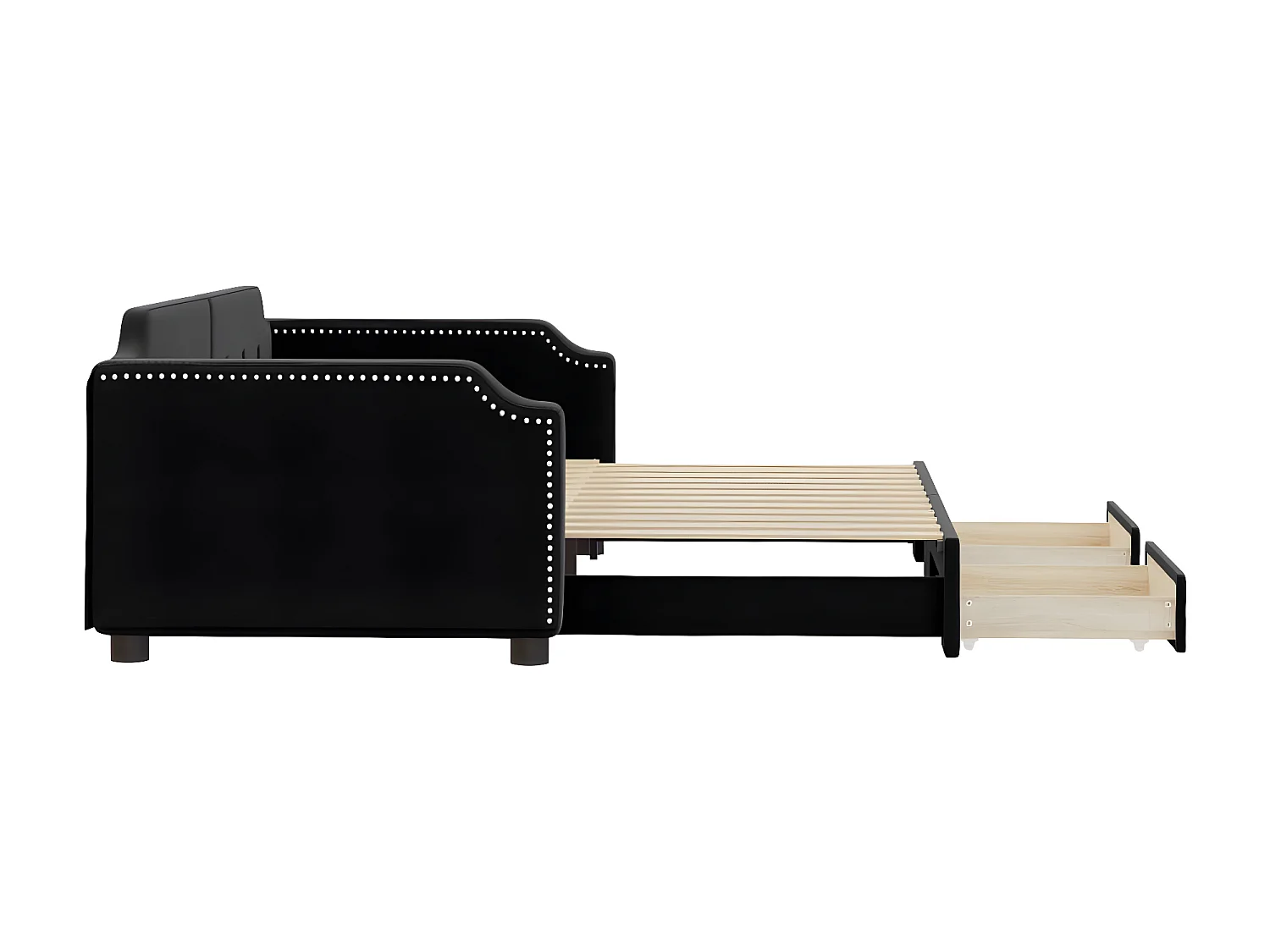 Lit gigogne et tiroirs noir 100x200 cm tissu WVGQ1947