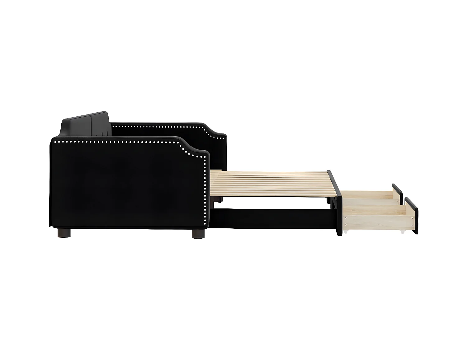 Lit gigogne et tiroirs noir 100x200 cm tissu WVGQ1947