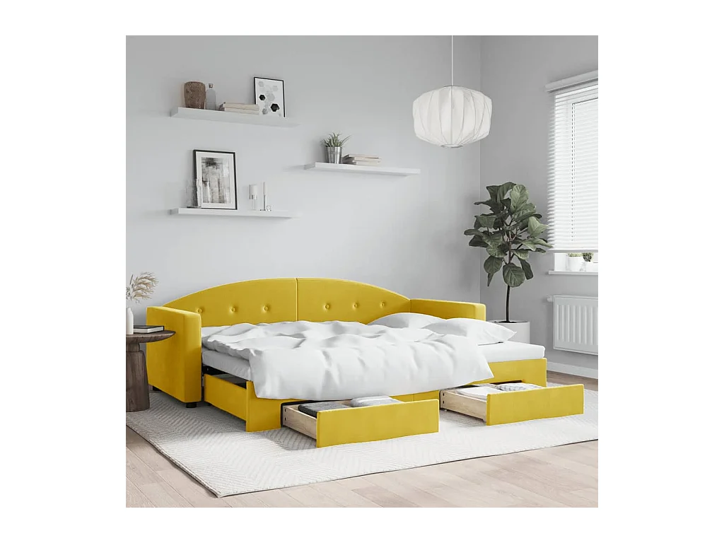 Cama nido - 80x200 cm con cajones terciopelo amarillo ES82888