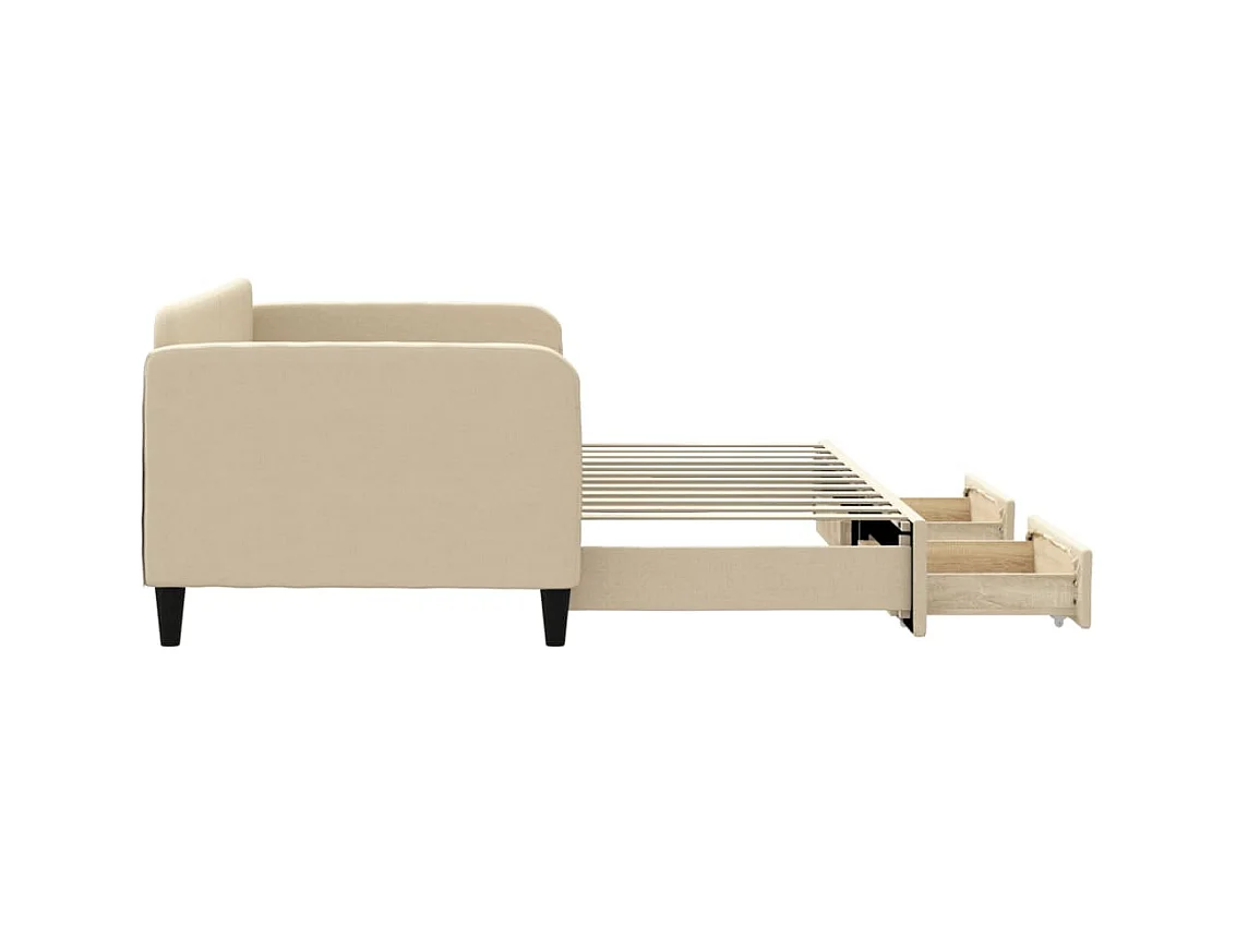 Lit gigogne et tiroirs crème 90x200 cm tissu WVGQ4790