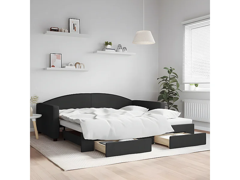 Sofá-cama 100x200 cm e gavetas com gavetão tecido preto PT247596