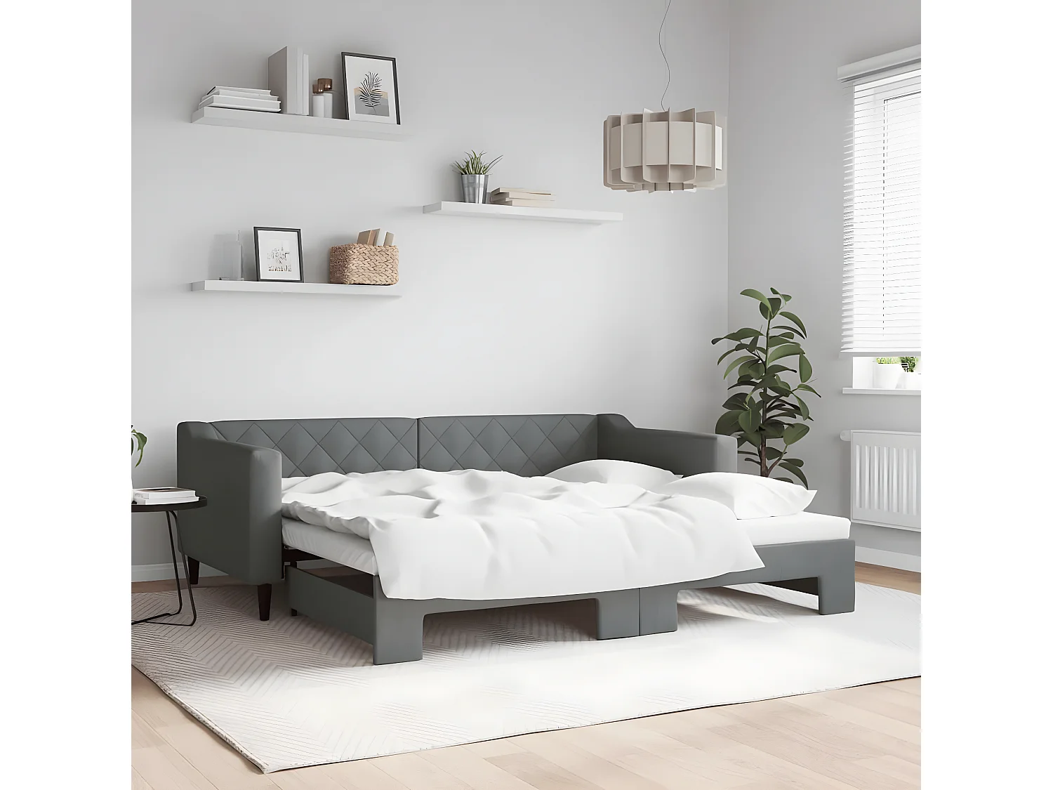 Lit gigogne gris foncé 90x190 cm tissu WVGQ8724