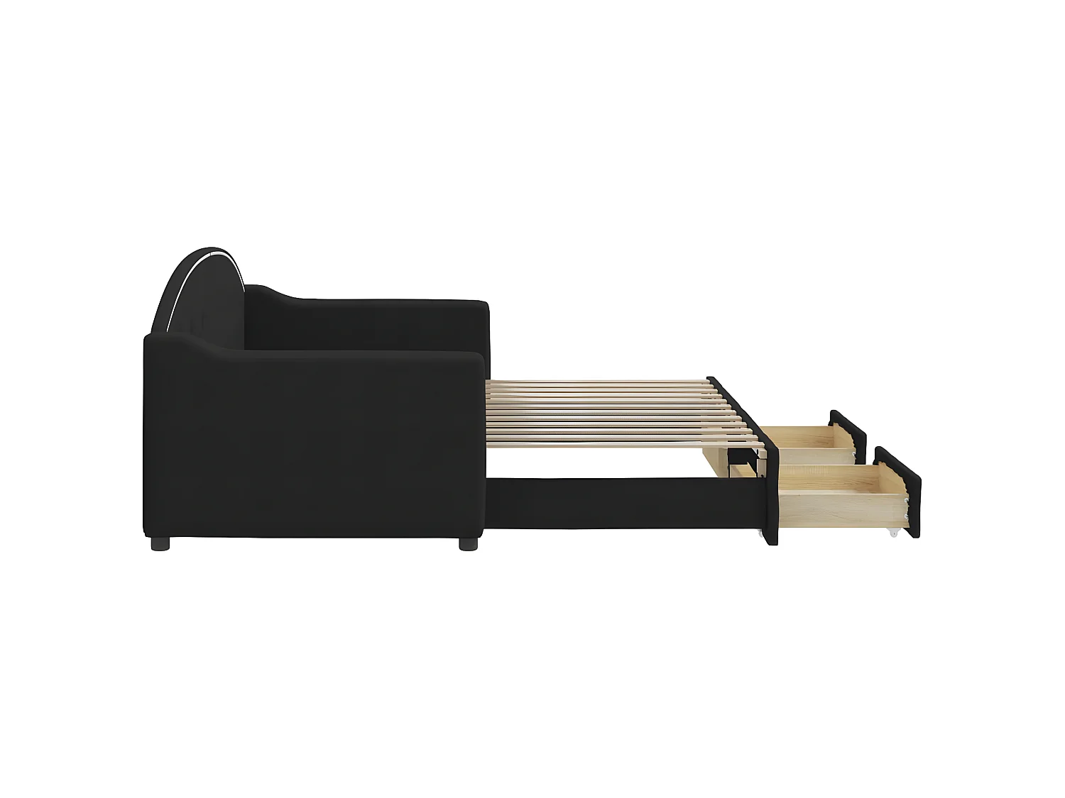 Lit gigogne et tiroirs noir 80x200 cm tissu WVGQ8835