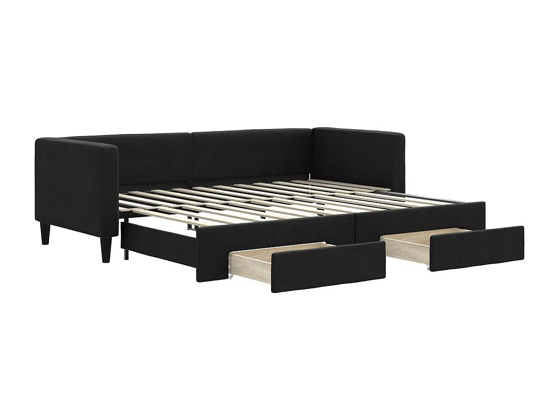 Lit gigogne et tiroirs noir 80x200 cm tissu WVGQ7657