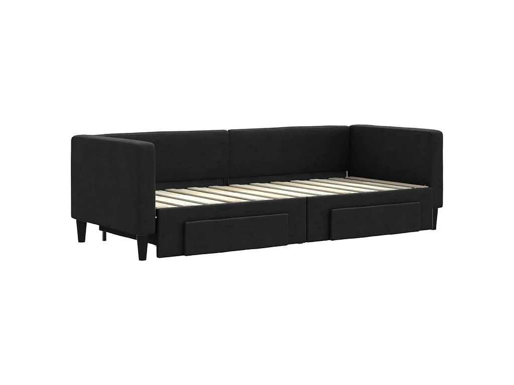 Tagesbett Ausziehbar,Ausziehbett mit Schubladen Schwarz 80x200 cm Stoff -gkd64534