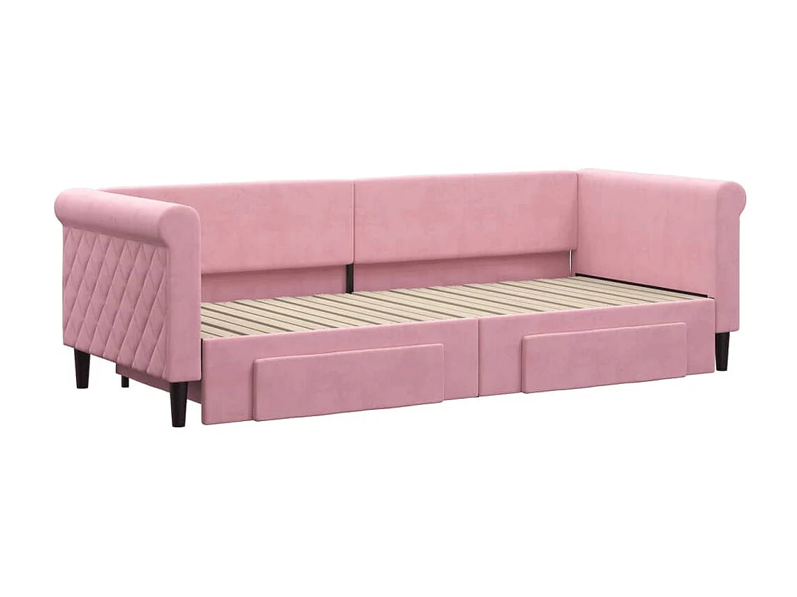 Lit gigogne et tiroirs rose 80x200 cm velours ASW88736