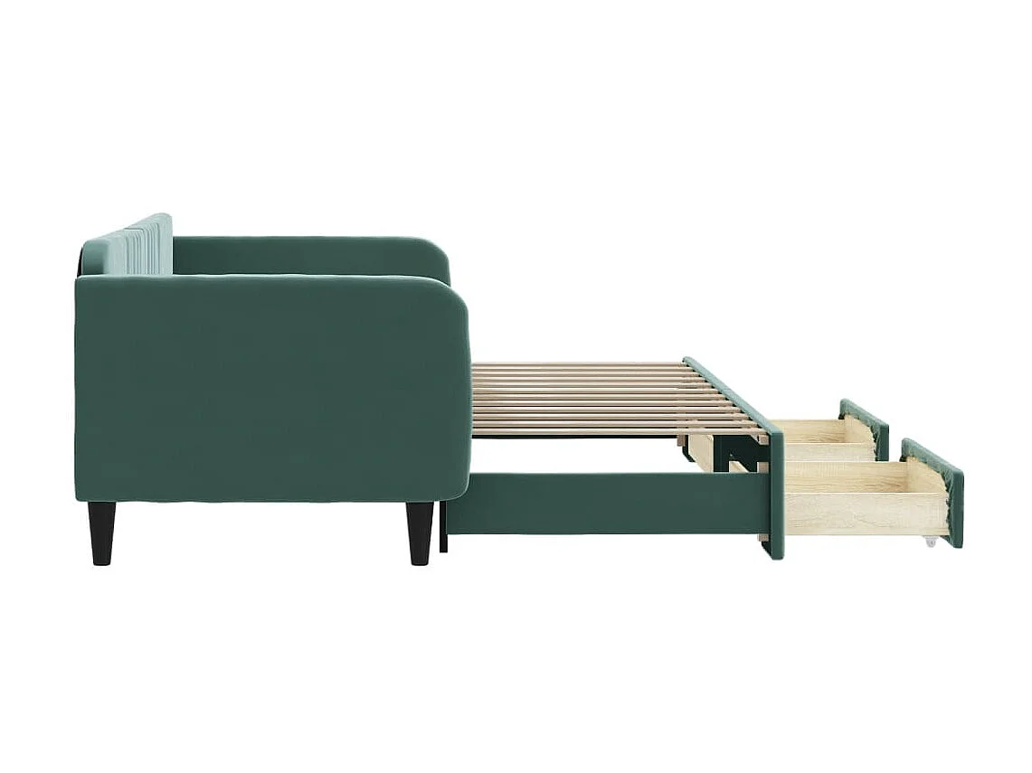 Lit gigogne et tiroirs vert foncé 90x200cm velours ASW78863