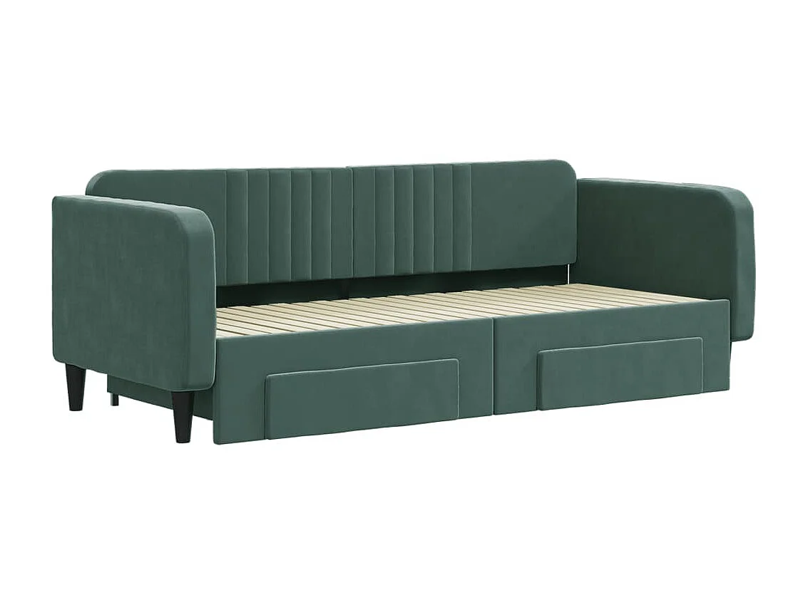 Cama nido - 90x200 cm con cajones terciopelo verde oscuro ES32075