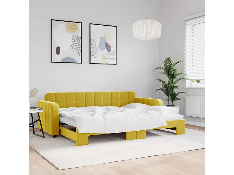 Lit gigogne jaune 80x200 cm velours WVGQ2905