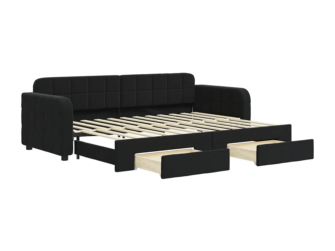 Lit gigogne et tiroirs noir 80x200 cm velours ASW55916