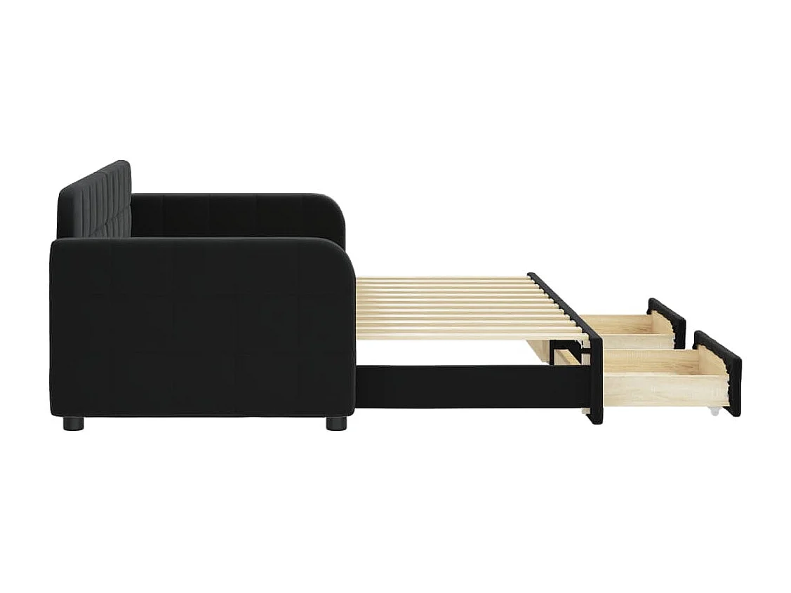Lit gigogne et tiroirs noir 80x200 cm velours ASW55916