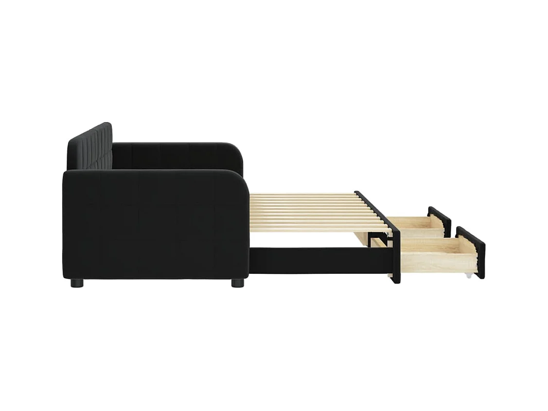 Tagesbett Ausziehbar,Ausziehbett mit Schubladen Schwarz 80x200 cm Samt -gkd98388