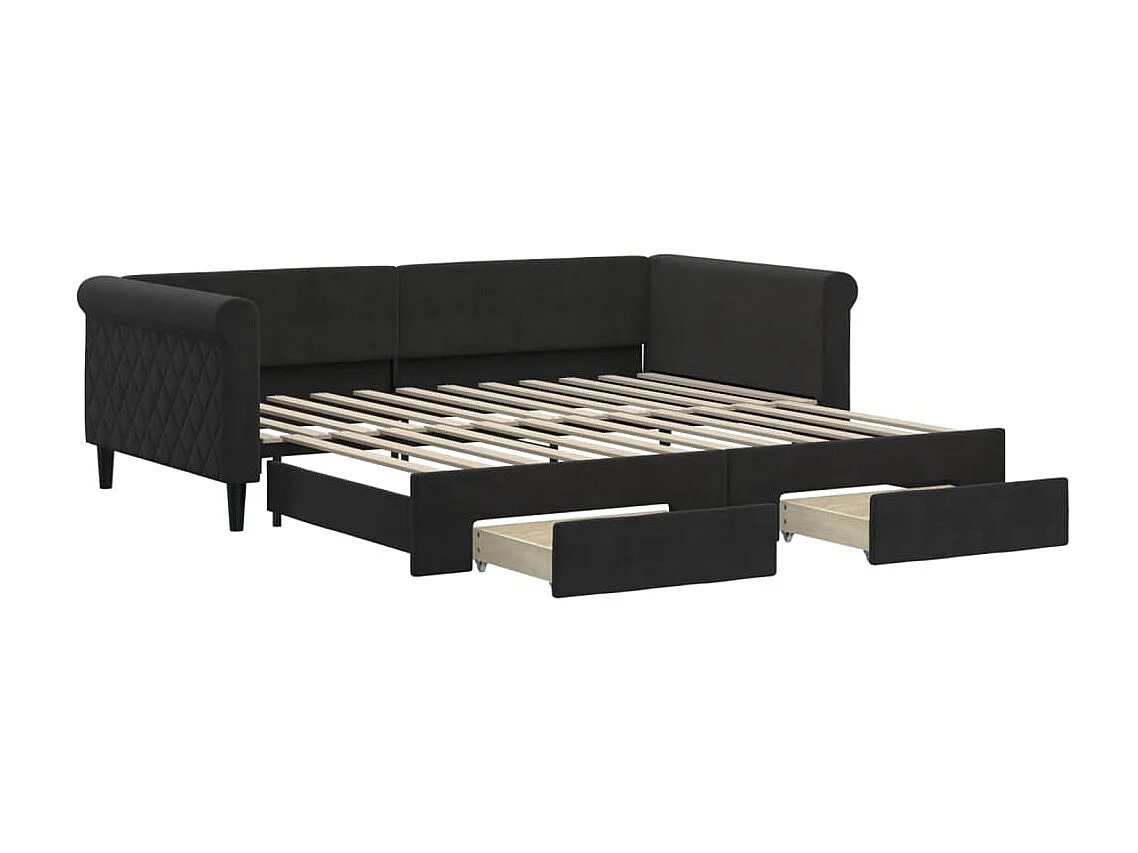 Tagesbett Ausziehbar,Ausziehbett mit Schubladen Schwarz 100x200 cm Samt -gkd36412