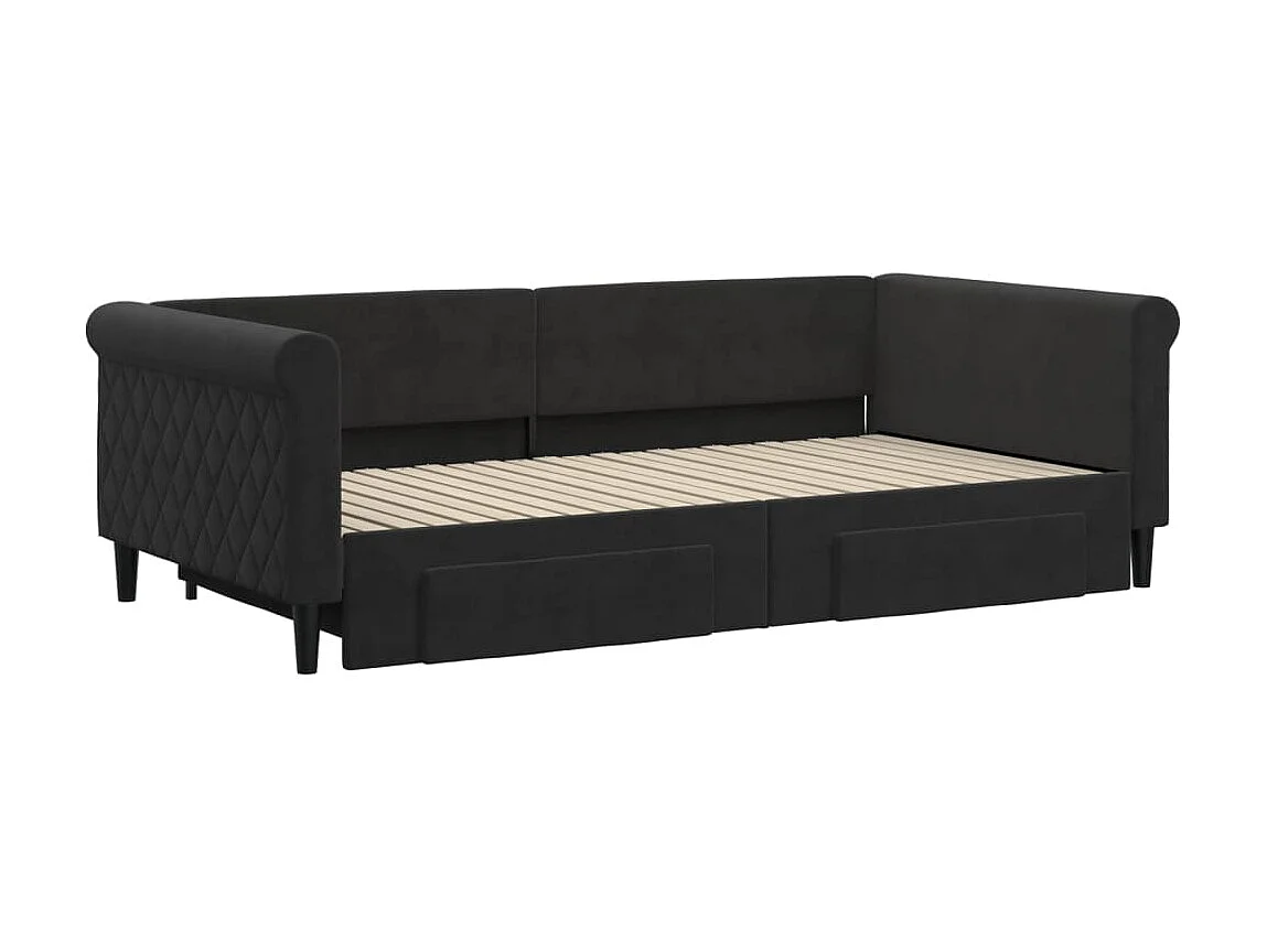 Tagesbett Ausziehbar,Ausziehbett mit Schubladen Schwarz 100x200 cm Samt -gkd36412