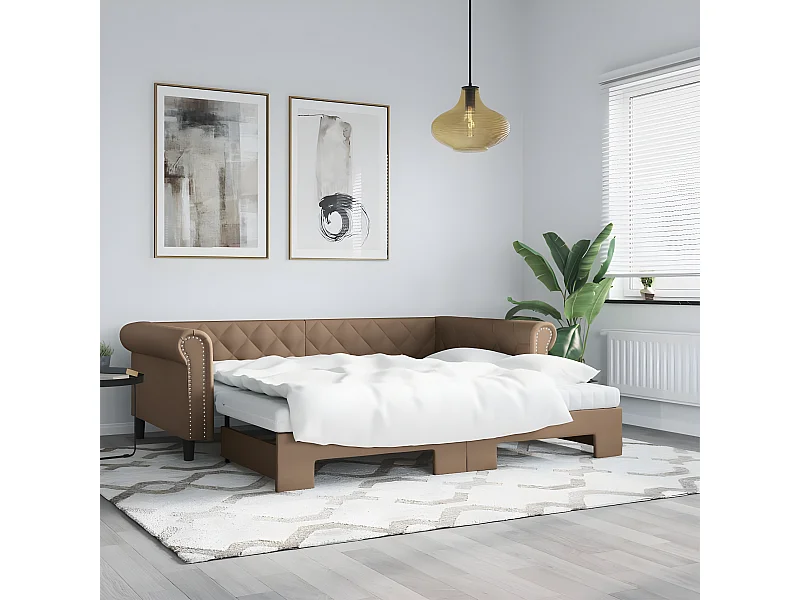 Tagesbett Ausziehbar,Ausziehbett Cappuccino 90x200 cm Kunstleder -gkd74051
