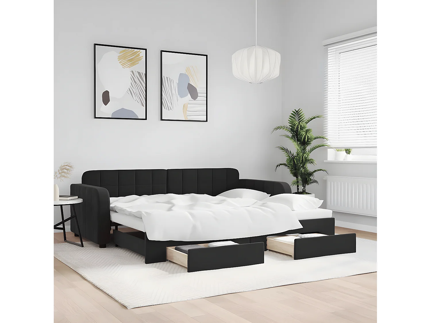Cama dupla com gavetão e gavetas 90x200 cm veludo preto PT406906