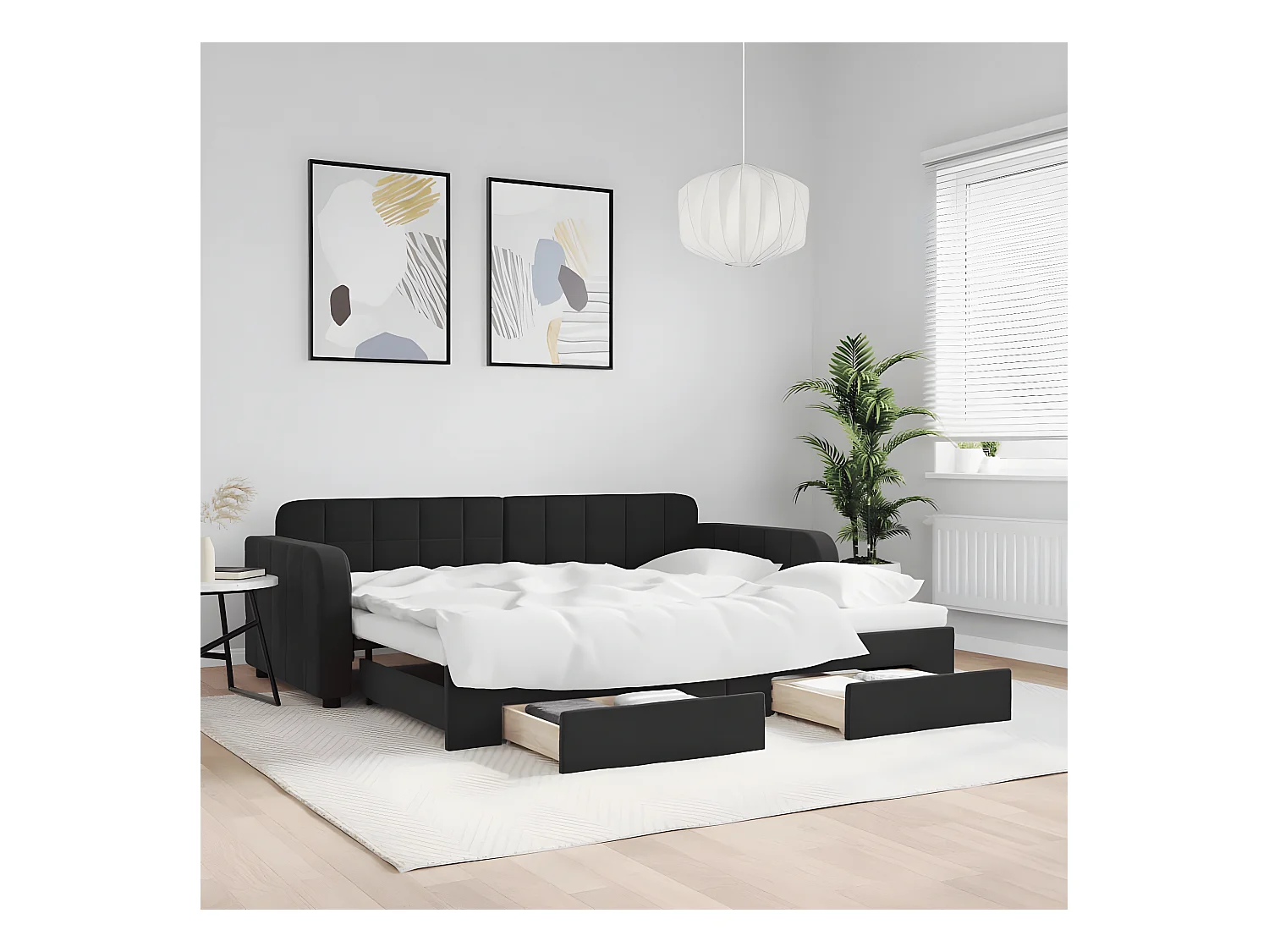 Cama nido con cajones terciopelo negro 90x200 cm ES422398