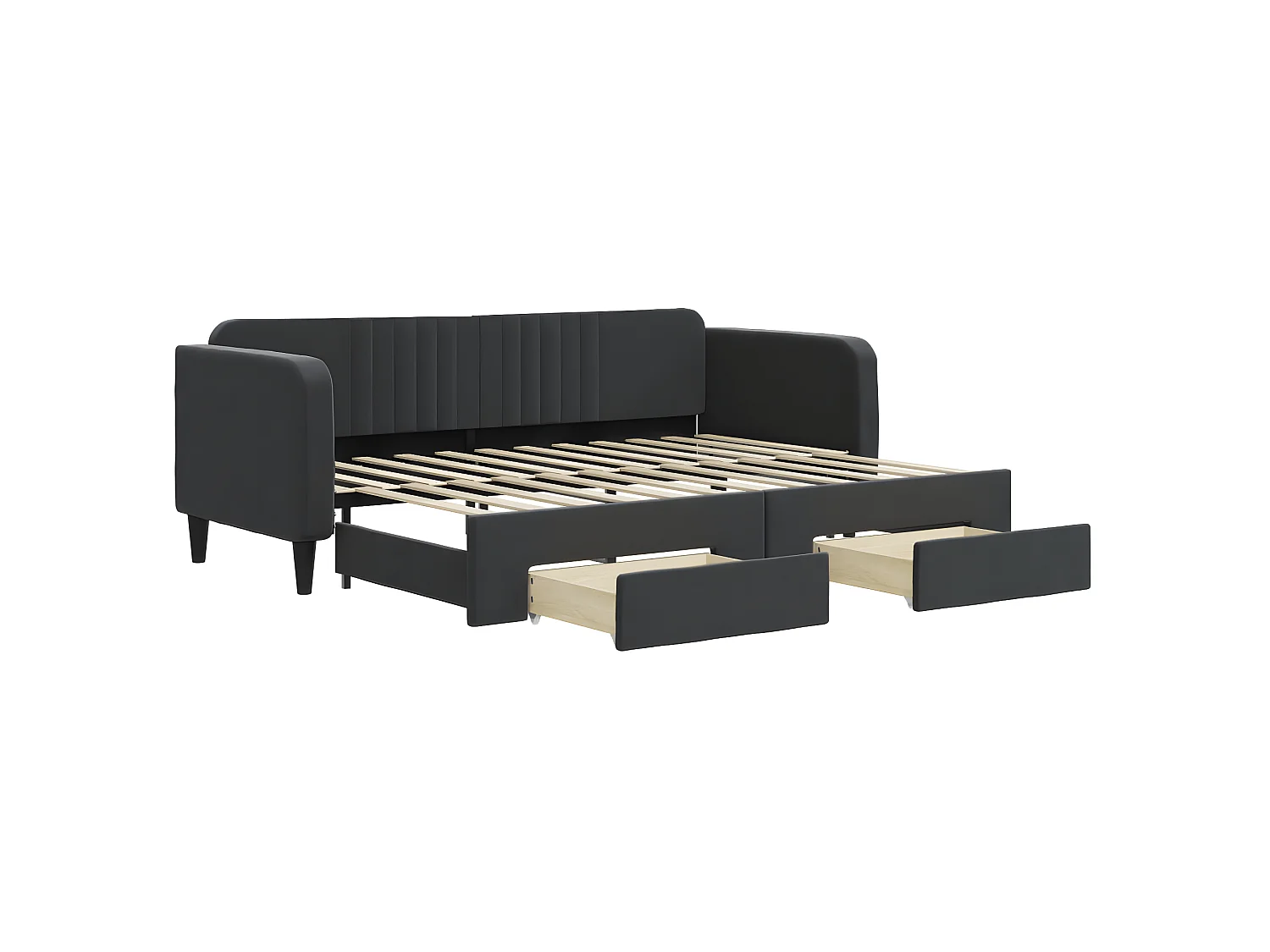 Lit gigogne et tiroirs noir 80x200 cm velours WVGQ6629