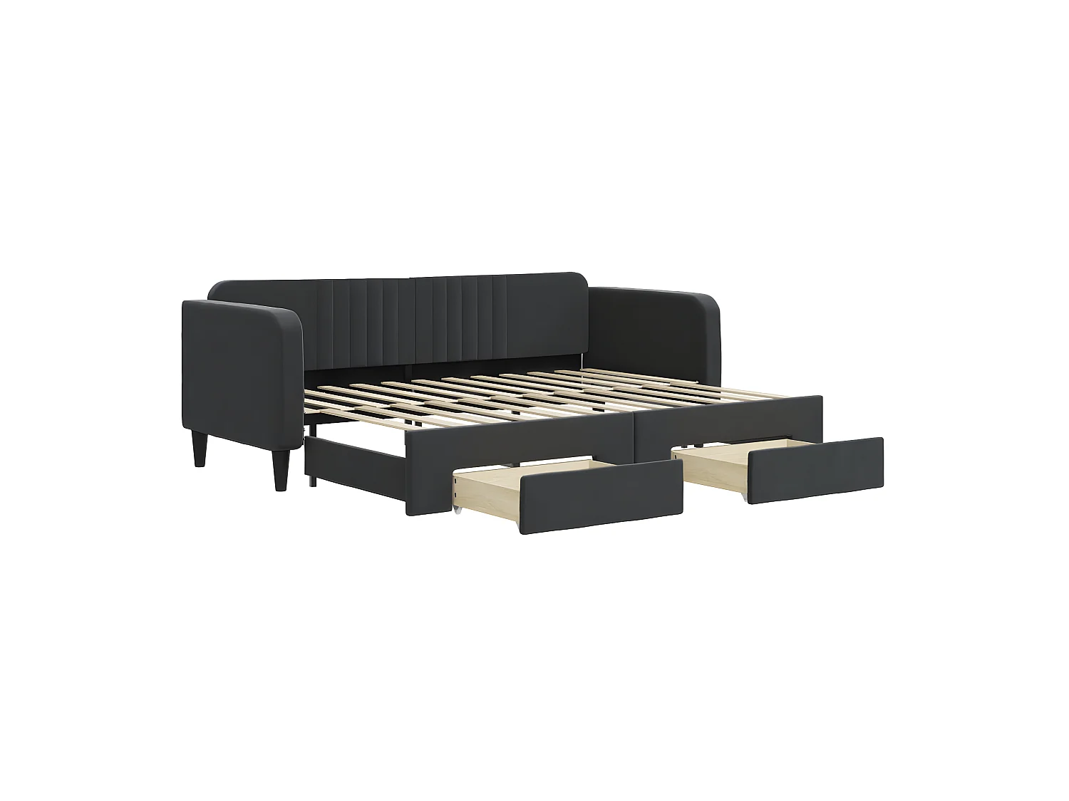Lit gigogne et tiroirs noir 80x200 cm velours WVGQ6629