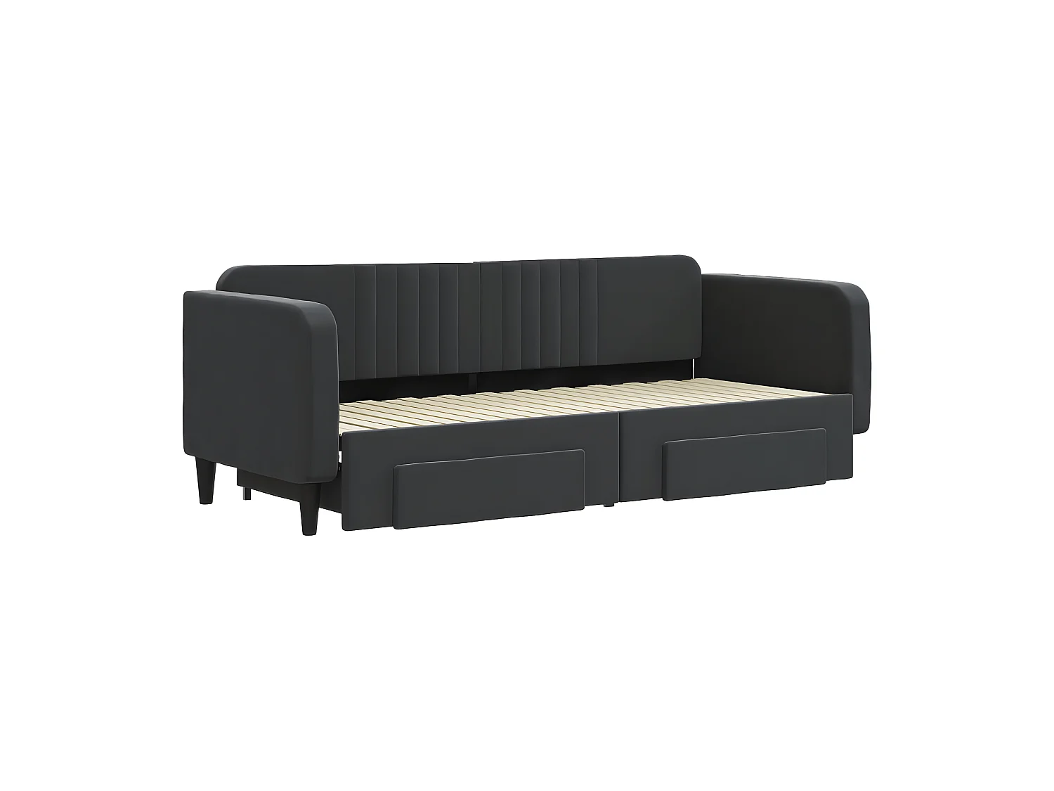 Lit gigogne et tiroirs noir 80x200 cm velours WVGQ6629