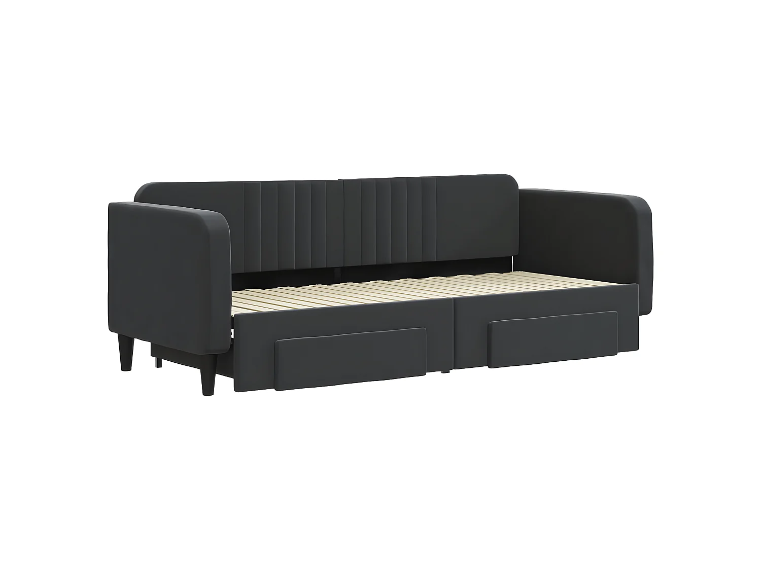 Lit gigogne et tiroirs noir 80x200 cm velours WVGQ6629