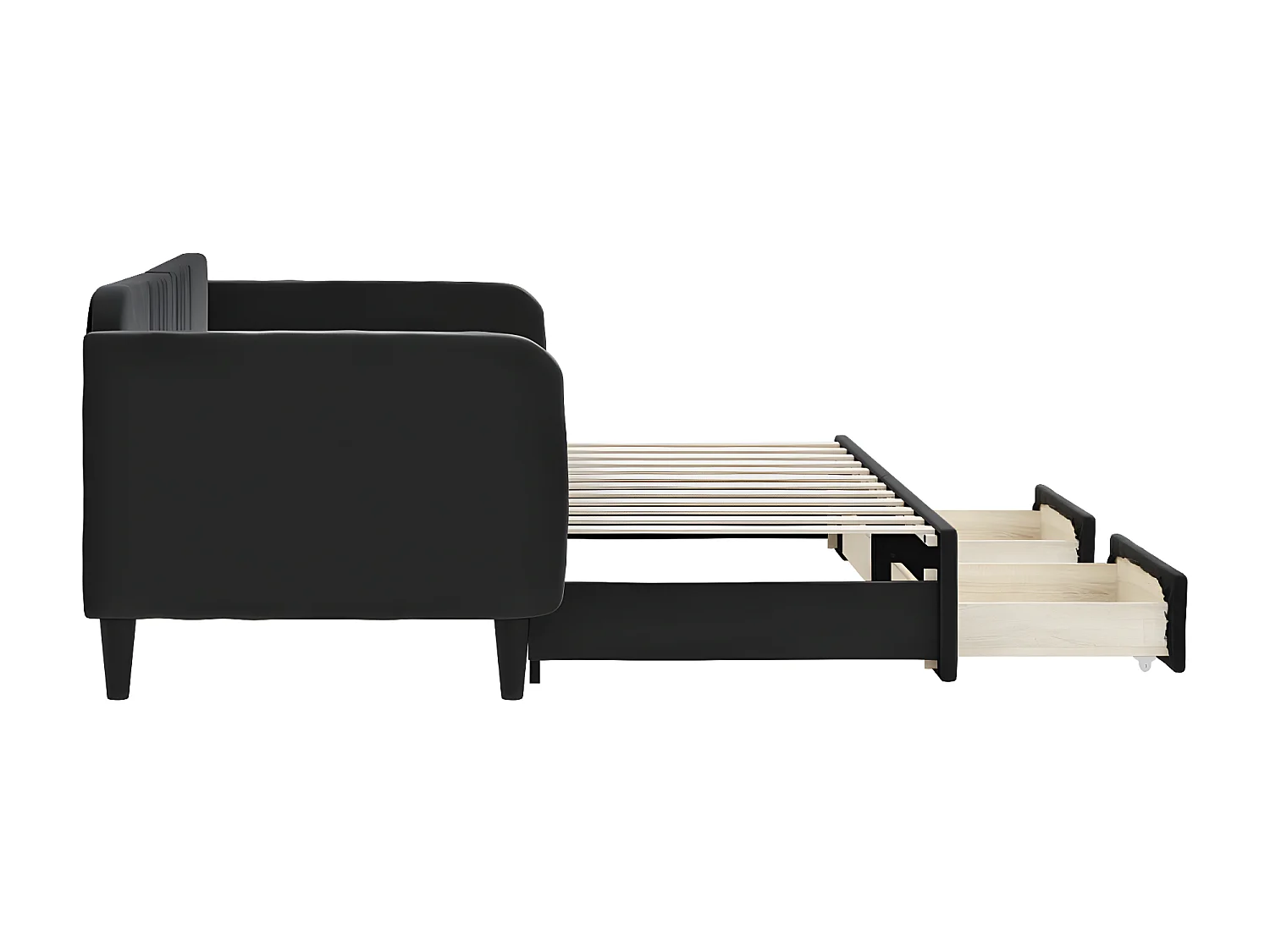 Lit gigogne et tiroirs noir 80x200 cm velours WVGQ6629